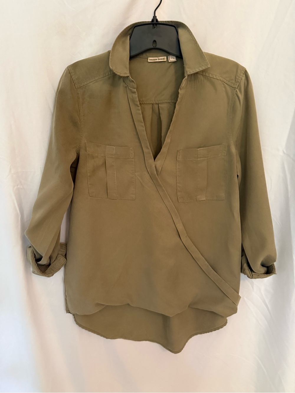 HOLDING HORSES Olive Wrap-Front Button Down Blouse